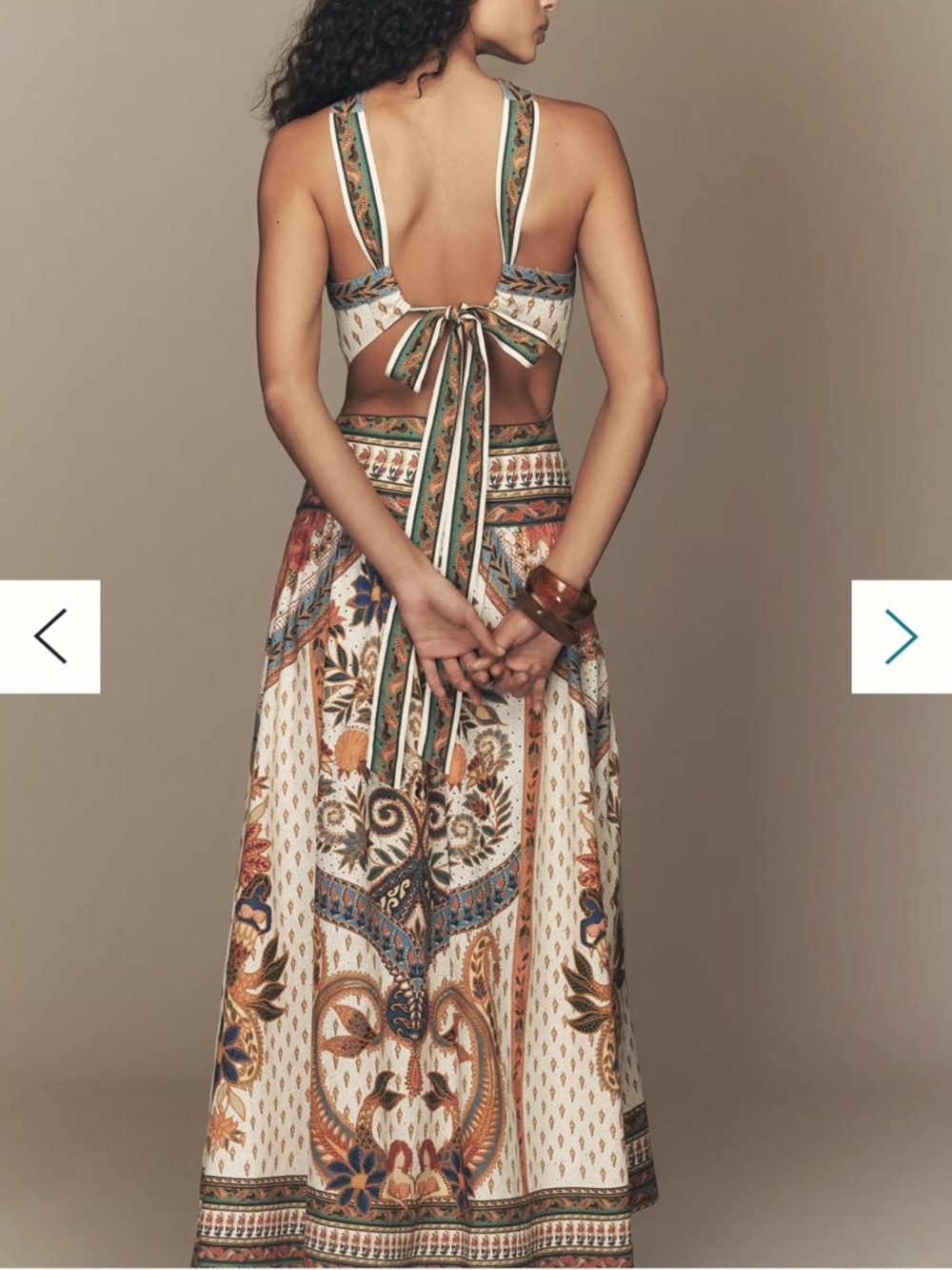 FARM Rio Cream Floral linen blend Halter Maxi Dress with & Orange Accents Sz XL - Picture 3 of 4